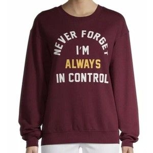 Wound Up Juniors XL 15-17 Burgundy Always In Control Graphic Pullover Sweatshirt